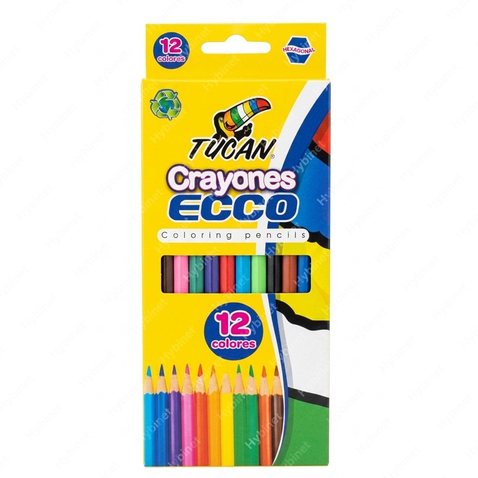 Crayones de Madera Tucan ECCO 12 Colores Hexagonal Largo