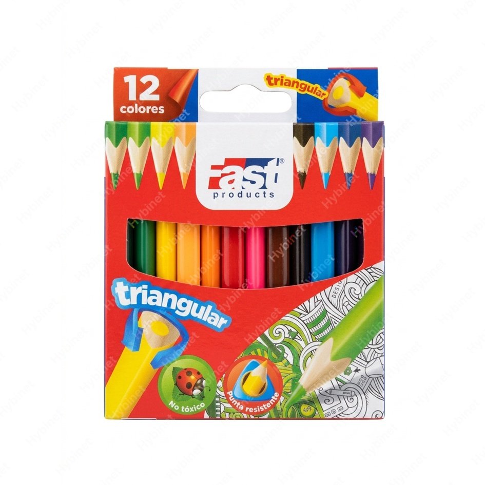 Crayones de Madera Fast 12 Colores Triangular Corto