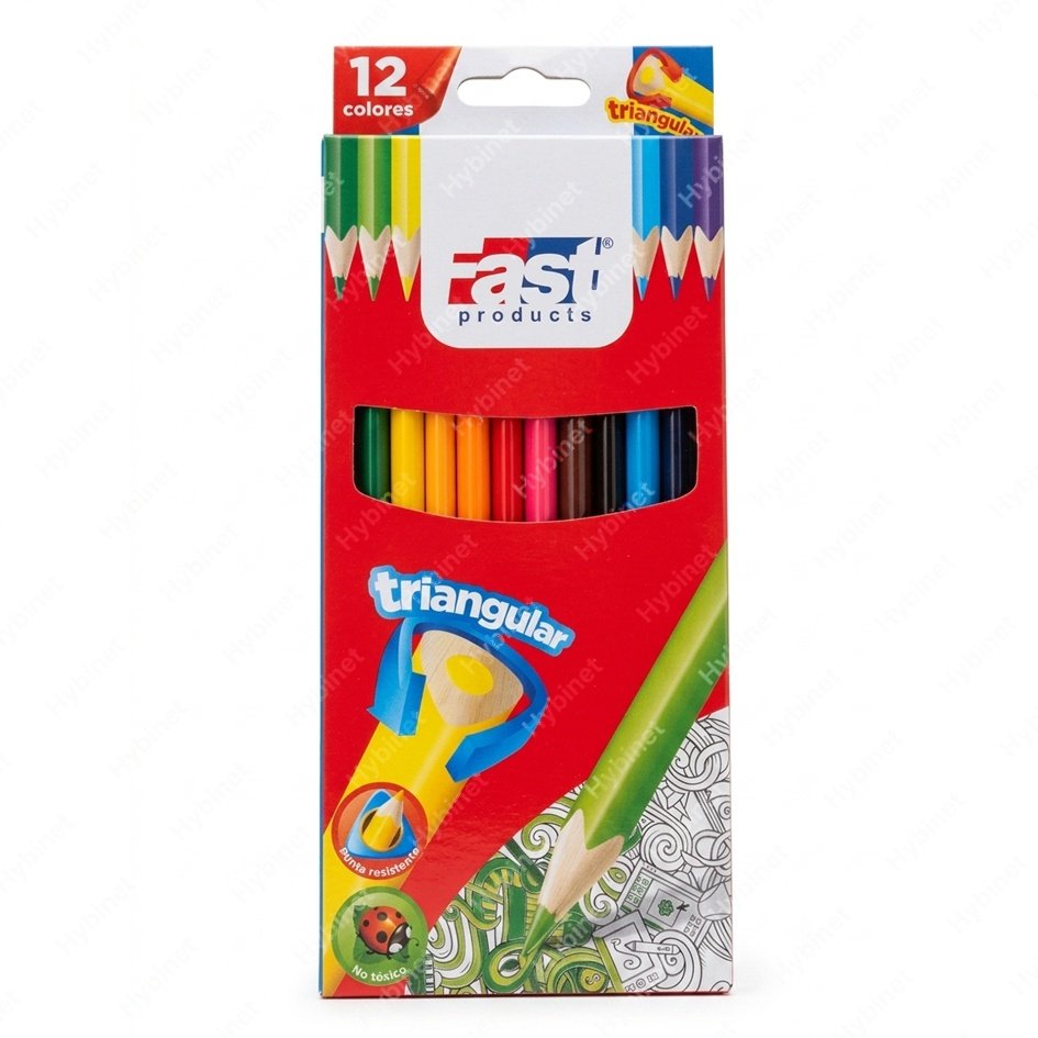 Crayones de Madera Fast 12 Colores Triangular Largo